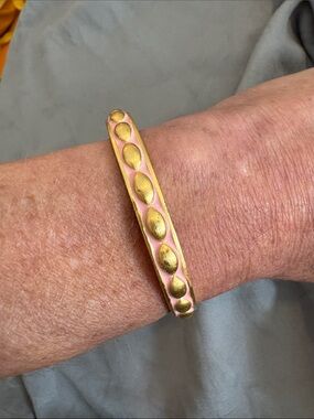 Pink Enamel and Gold-Tone Women's Bangle Bracelet